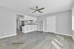 Redondo Beach apartment for rent - A spacious kitchen with a ceiling fan and lighting fixture.