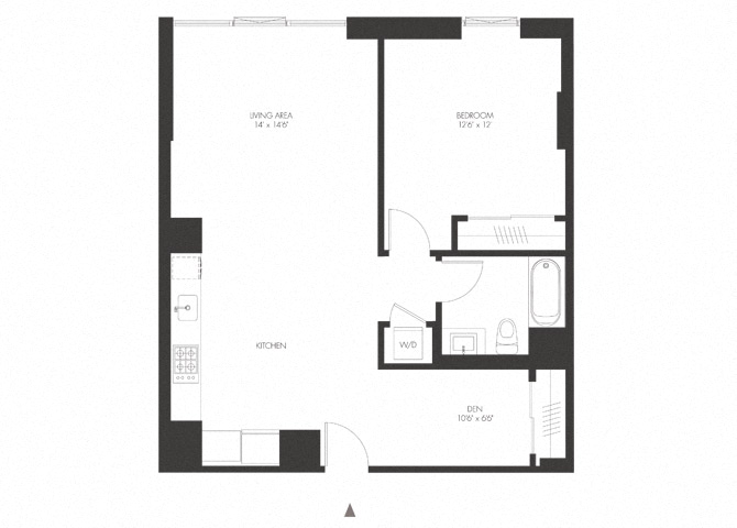 Floor plan for 1 bed, 1 bath, 851 sqft
