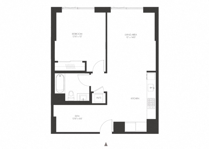Floor plan for 1 bed, 1 bath, 757 sqft