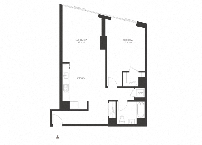 Floor plan for 1 bed, 1 bath, 879 sqft