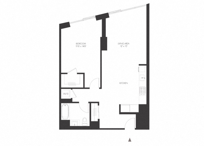 Floor plan for 1 bed, 1 bath, 879 sqft