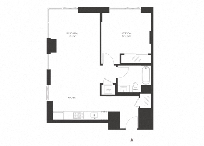 Floor plan for 1 bed, 1 bath, 761 sqft