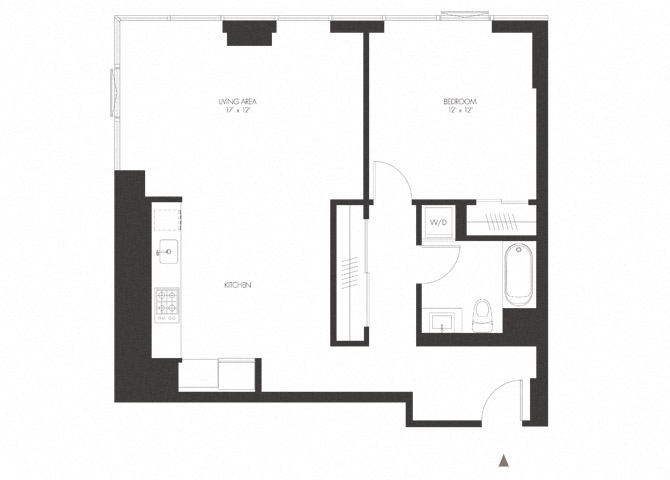 Floor plan for 1 bed, 1 bath, 845 sqft