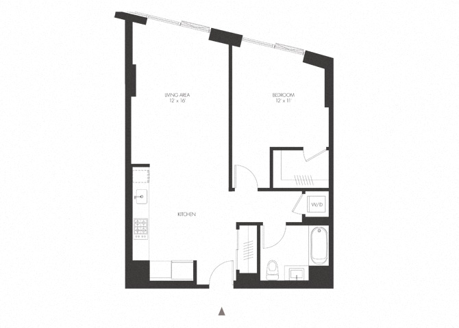 Floor plan for 1 bed, 1 bath, 771 sqft