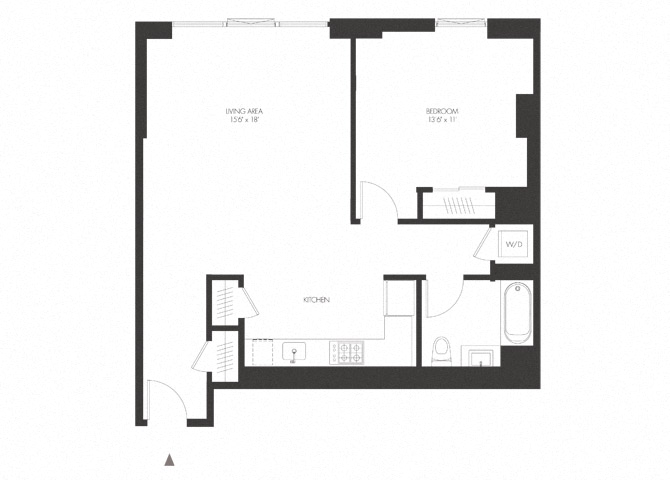 Floor plan for 1 bed, 1 bath, 835 sqft