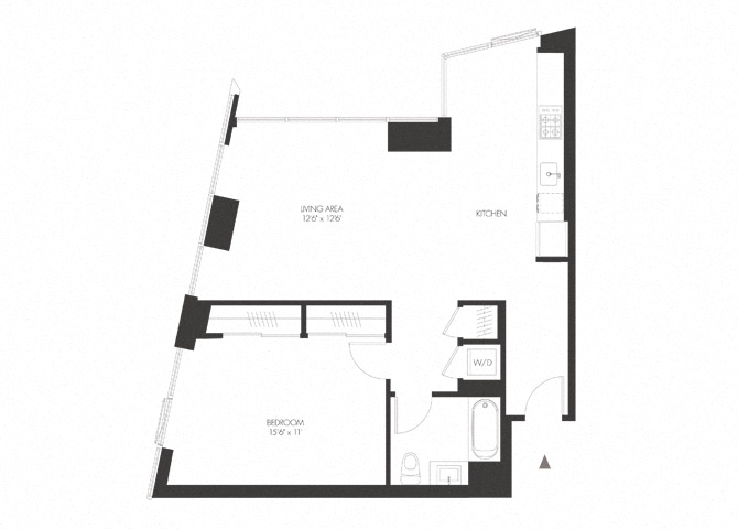 Floor plan for 1 bed, 1 bath, 876 sqft