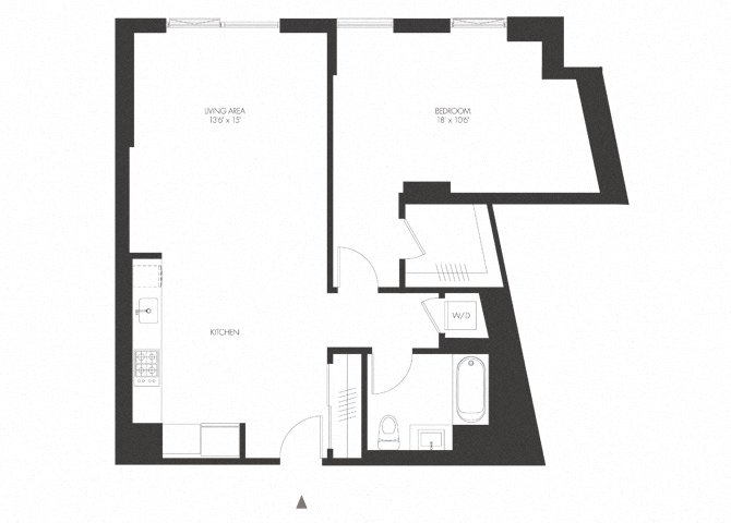 Floor plan for 1 bed, 1 bath, 868 sqft