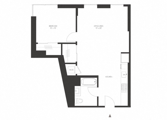 Floor plan for 1 bed, 1 bath, 734 sqft