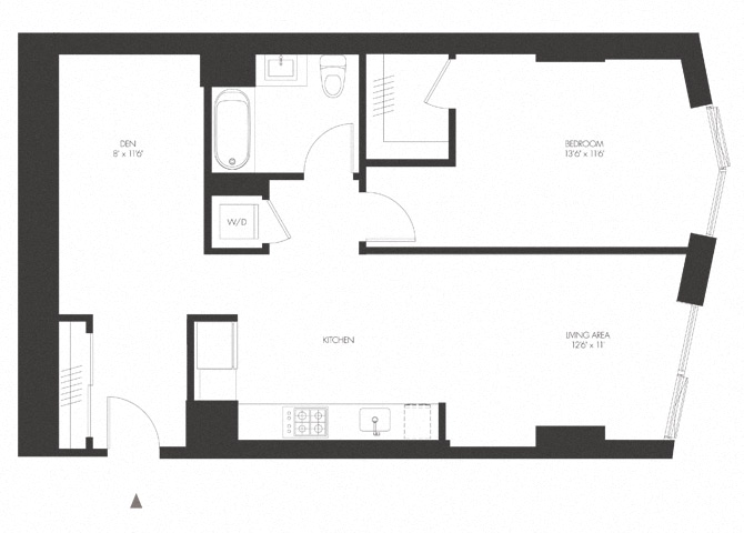 Floor plan for 1 bed, 1 bath, 810 sqft