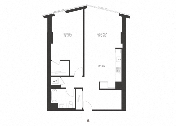 Floor plan for 1 bed, 1 bath, 902 sqft