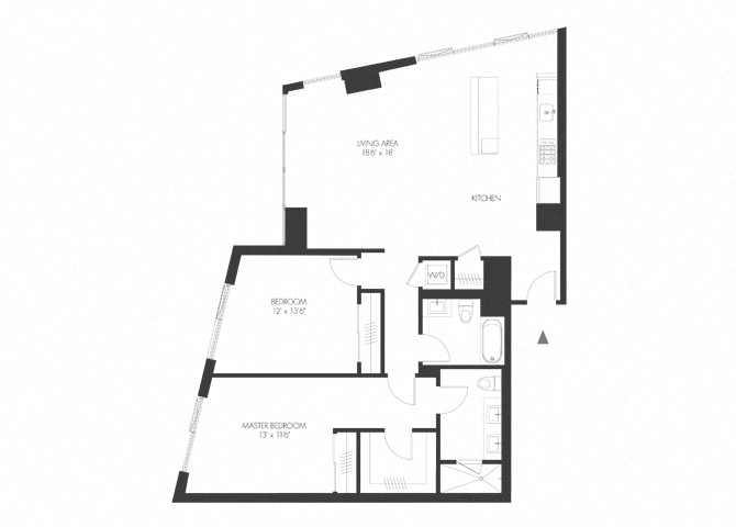 Floor plan for 2 beds, 2 baths, 1376 sqft