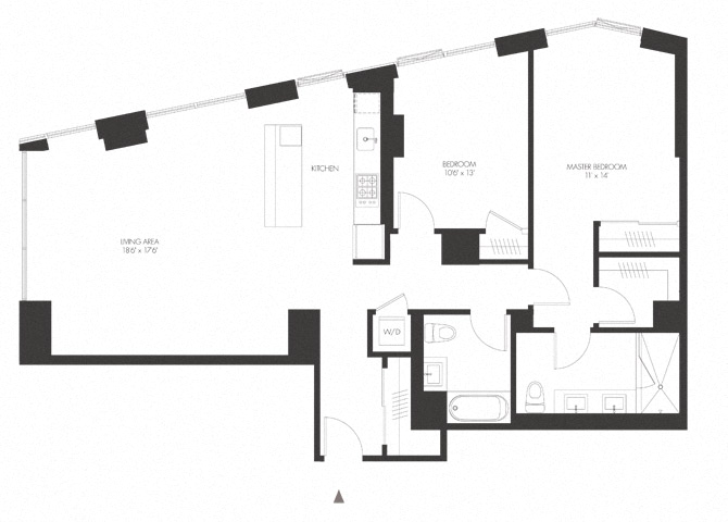 Floor plan for 2 beds, 2 baths, 1301 sqft