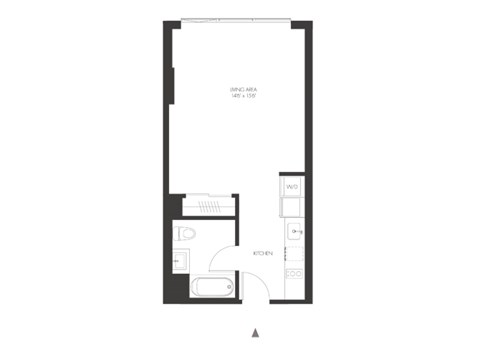 Floor plan for studio, 1 bath, 470 sqft