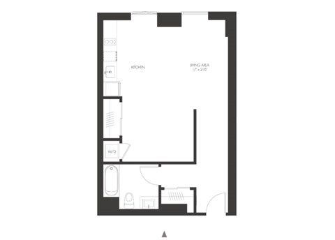 Floor plan for studio, 1 bath, 604 sqft