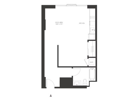 Floor plan for studio, 1 bath, 583 sqft