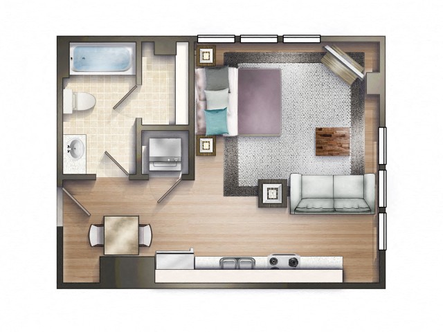 Floor plan for studio, 1 bath, 550 sqft