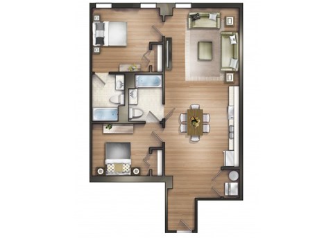 Floor plan for 2 beds, 2 baths, 1112 sqft