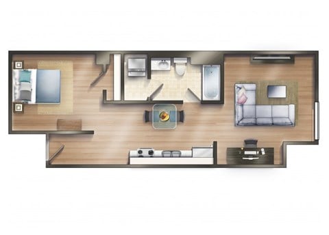 Floor plan for 1 bed, 1 bath, 787 sqft