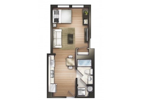 Floor plan for studio, 1 bath, 535 sqft