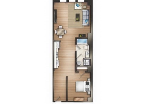 Floor plan for 1 bed, 1 bath, 941 sqft