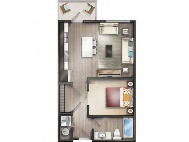 Floor plan for 1 bed, 1 bath, 578 sqft