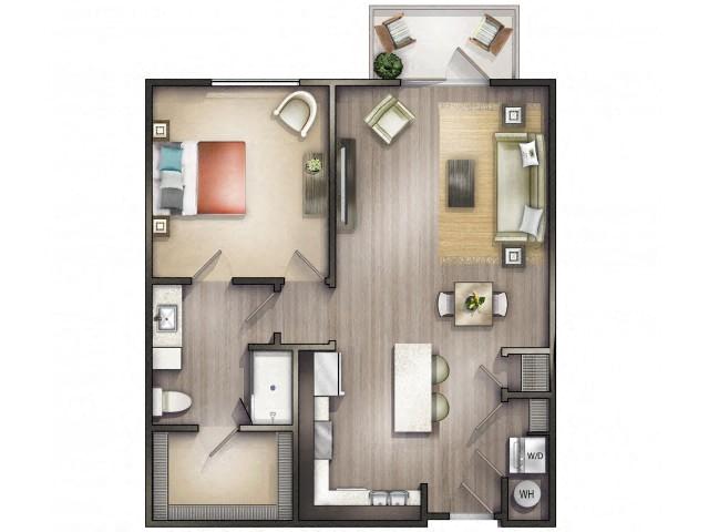 Floor plan for 1 bed, 1 bath, 823 sqft