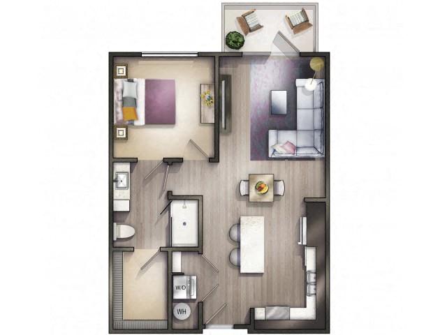 Floor plan for 1 bed, 1 bath, 698 sqft