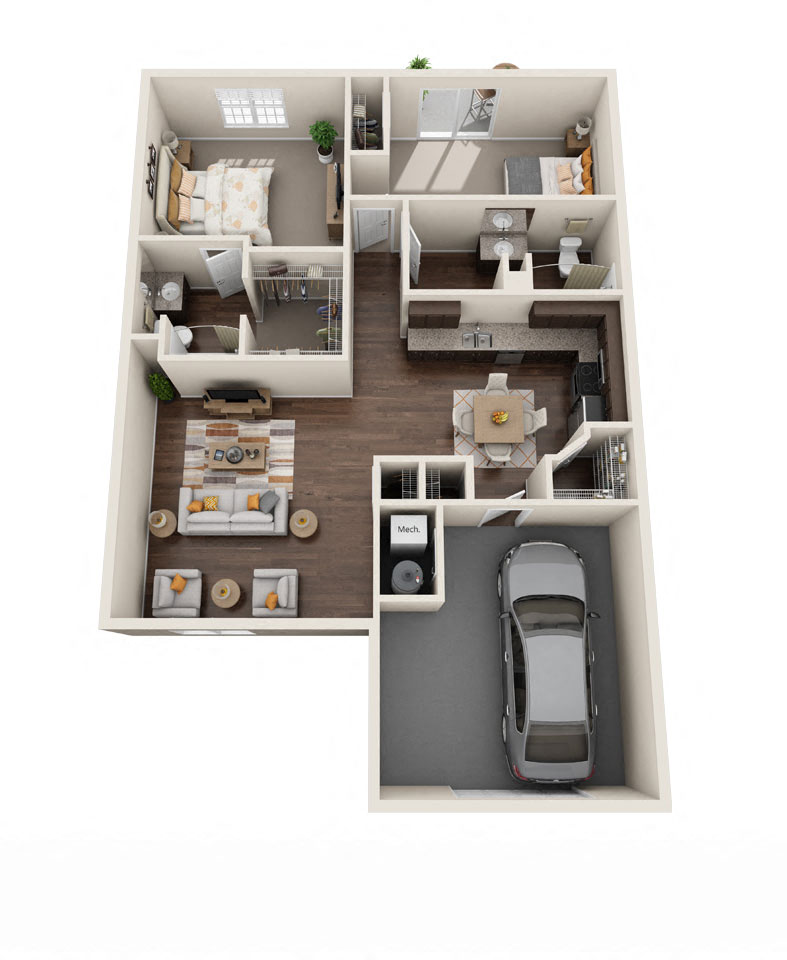 Floor plan for 2 beds, 2 baths, 1123 sqft