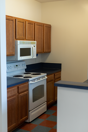 Annapolis apartment for rent - a kitchen with a stove microwave and cabinets