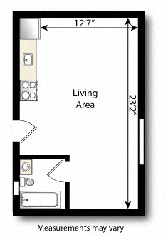 Floor plan for studio, 1 bath, 340 sqft