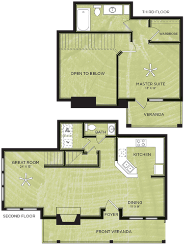 Floor plan for 1 bed, 1 bath, 1017 sqft