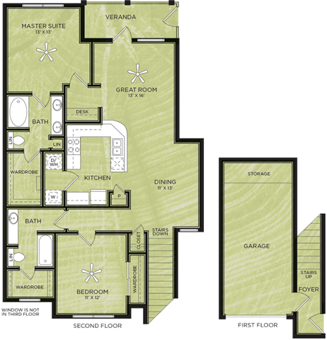 Floor plan for 2 beds, 2 baths, 1220 sqft
