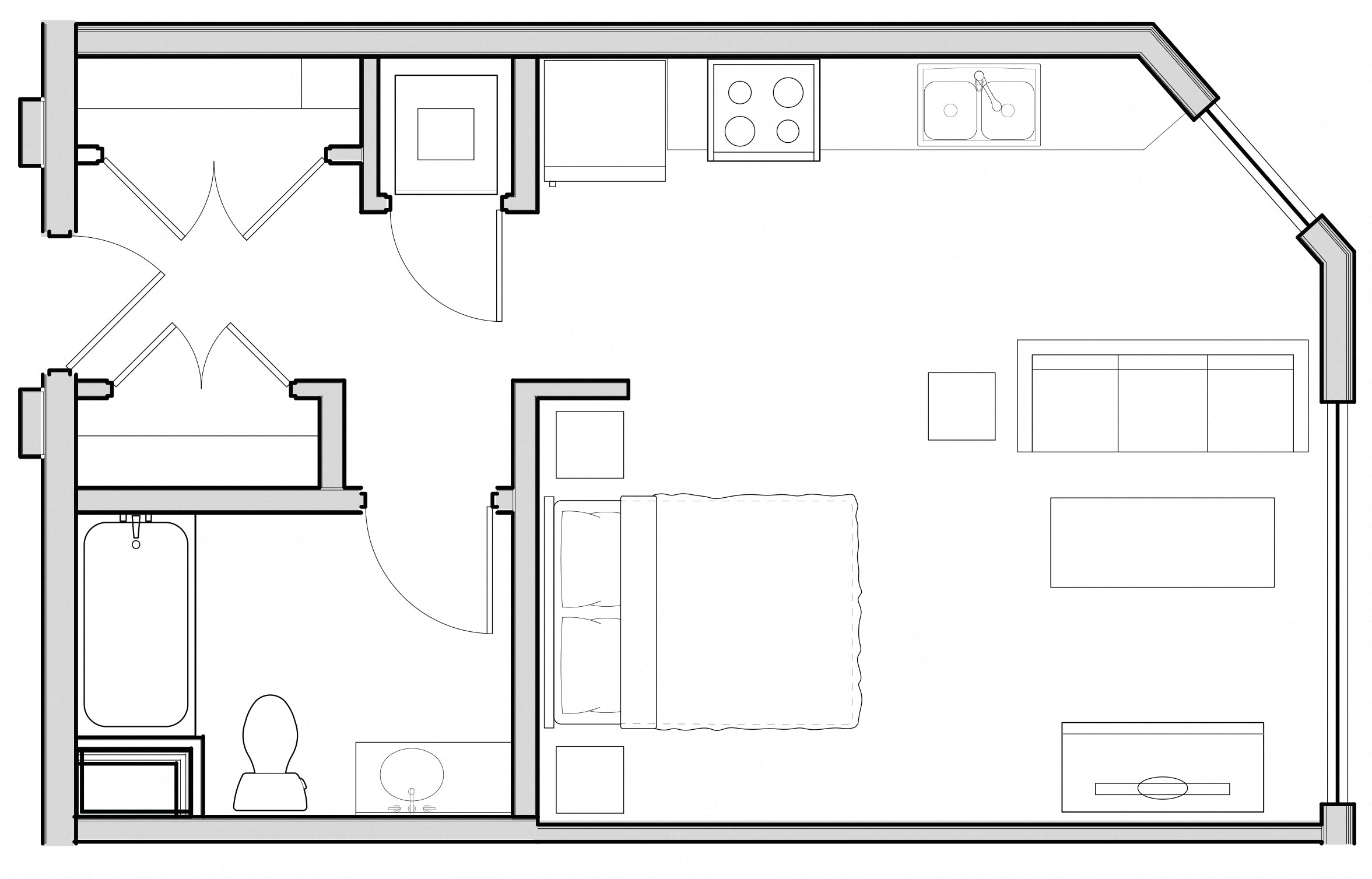 Floor plan for studio, 1 bath, 512 sqft