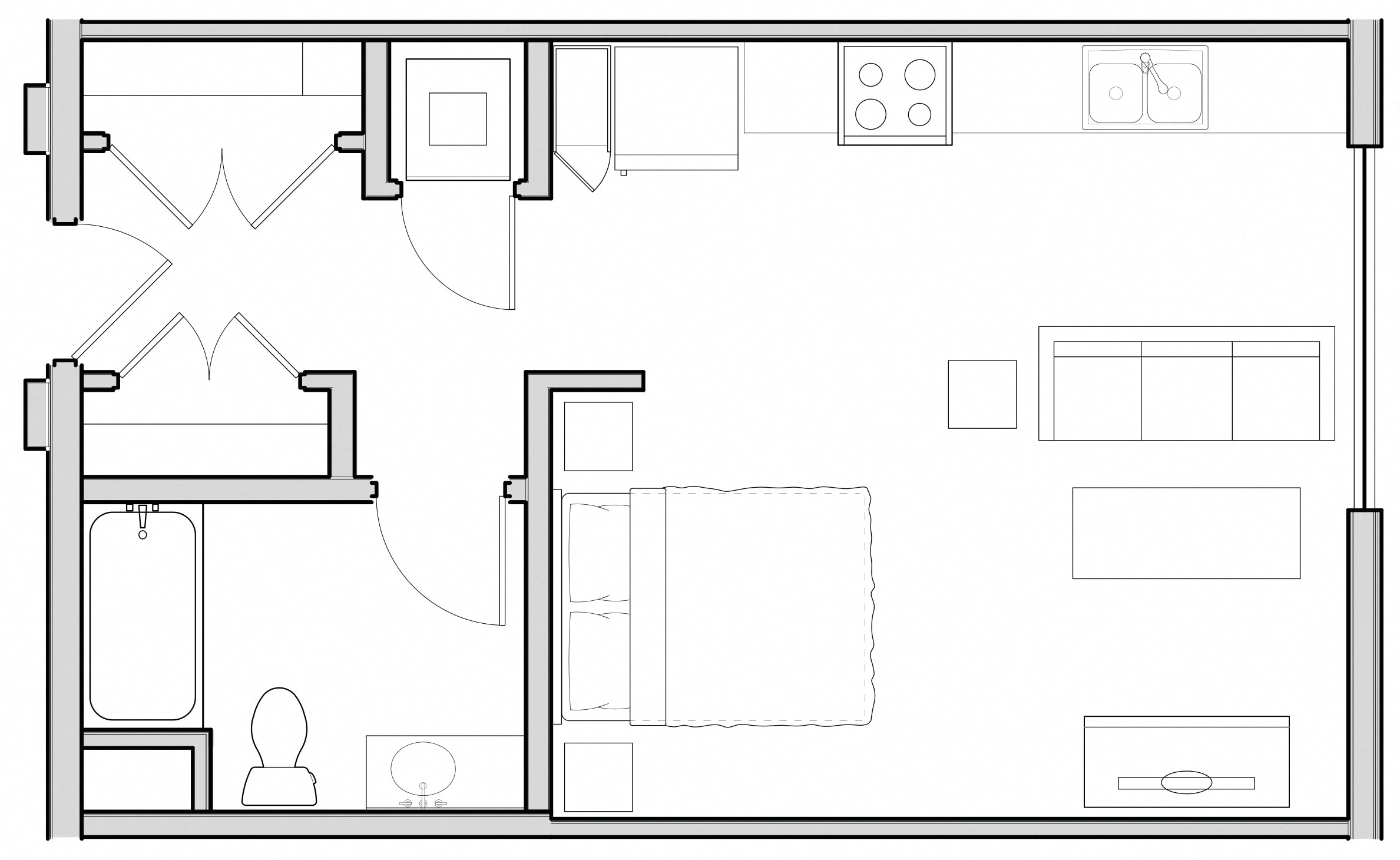 Floor plan for studio, 1 bath, 520 sqft