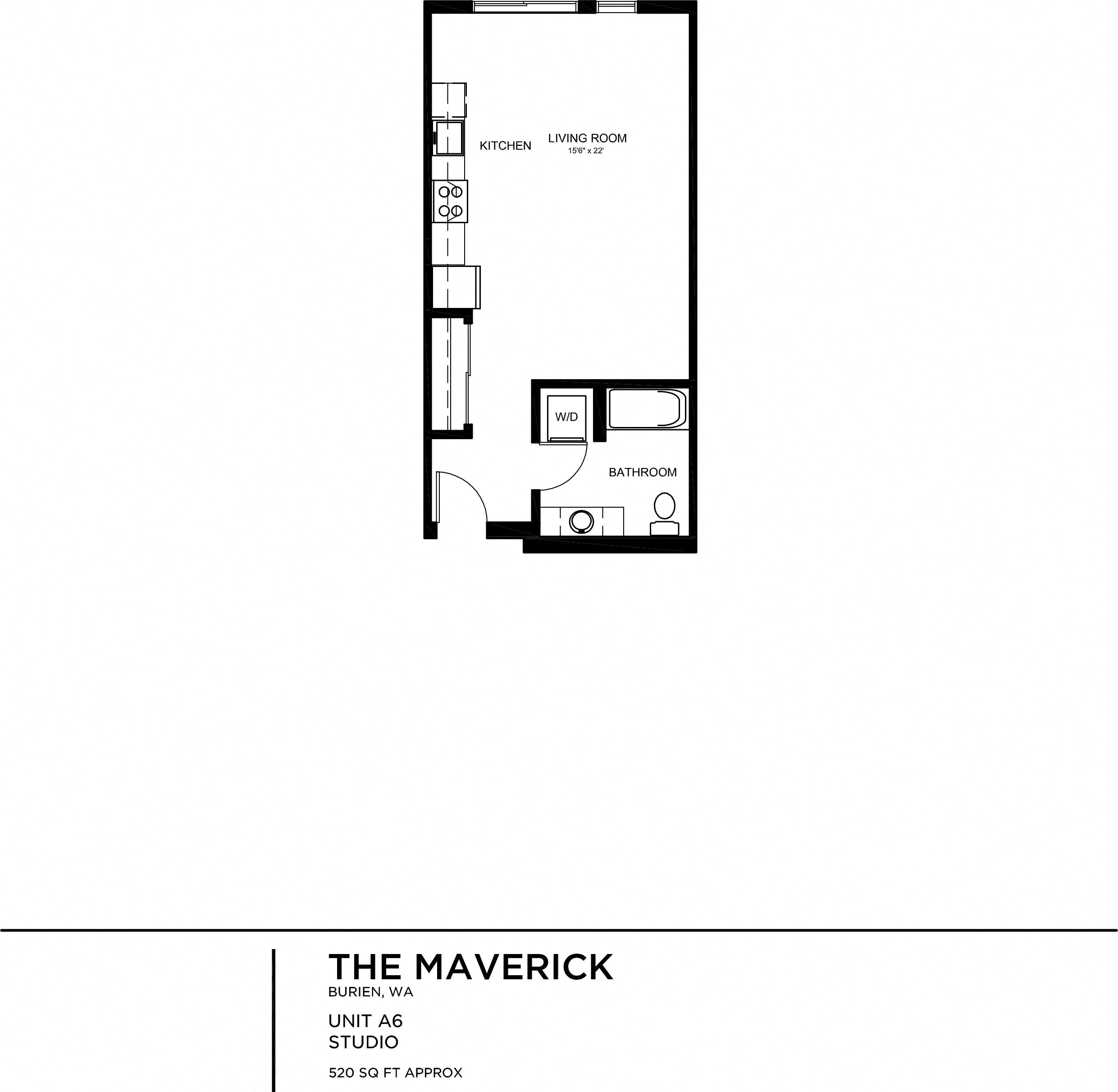 Floor plan for studio, 1 bath, 518 sqft