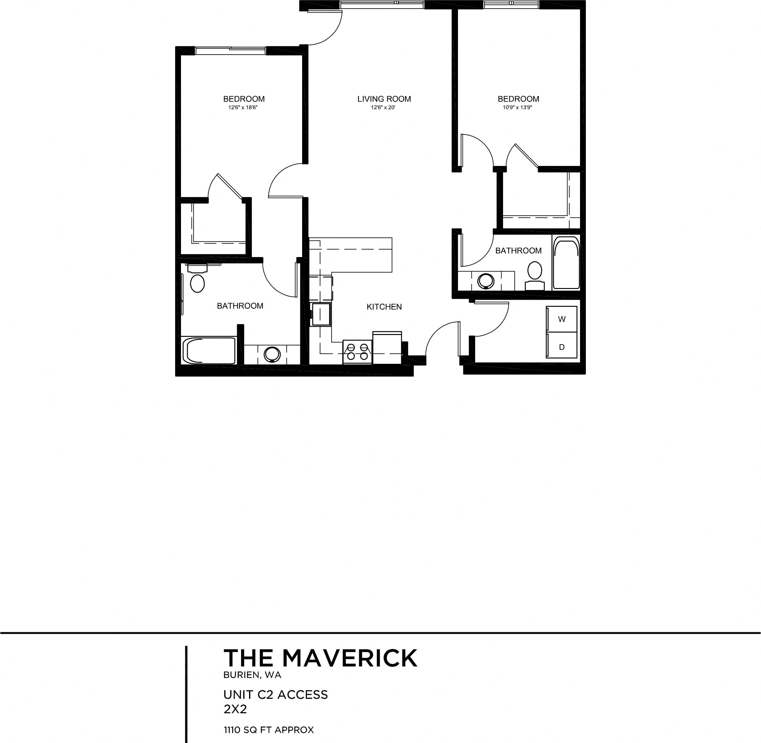 Floor plan for 2 beds, 2 baths, 1112 sqft