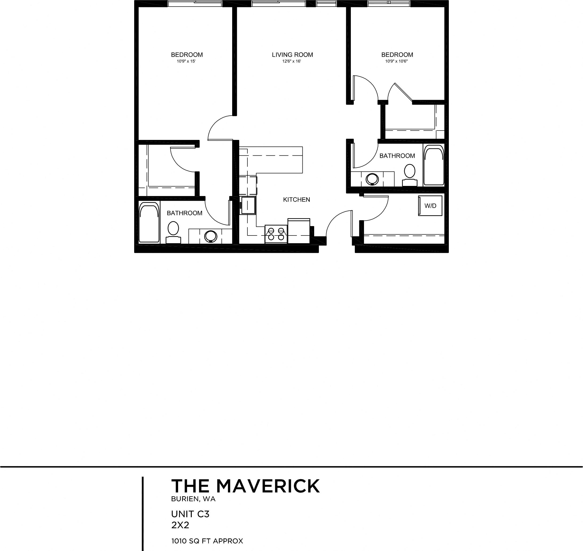 Floor plan for 2 beds, 2 baths, 1012 sqft