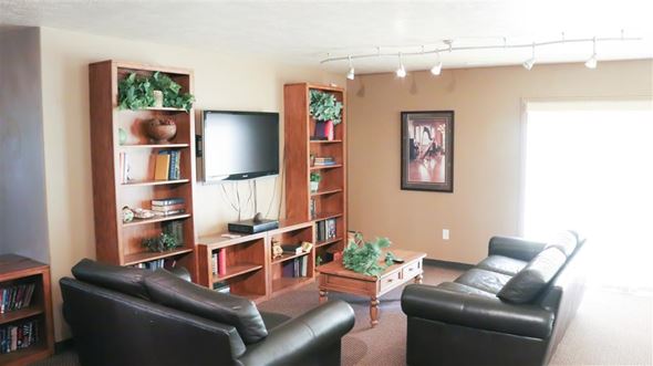 Shelley apartment for rent - a living room with leather furniture and a television