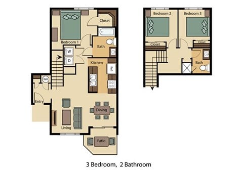 Floor plan for 3 beds, 2 baths, 1145 sqft