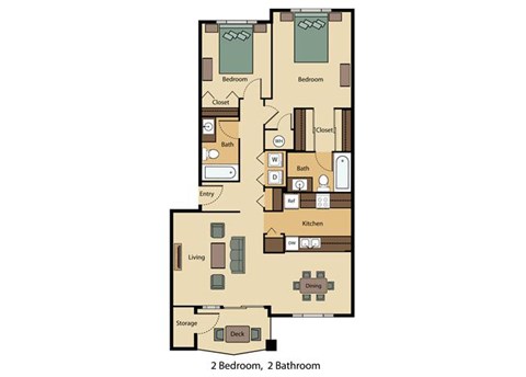 Floor plan for 2 beds, 2 baths, 1028 sqft