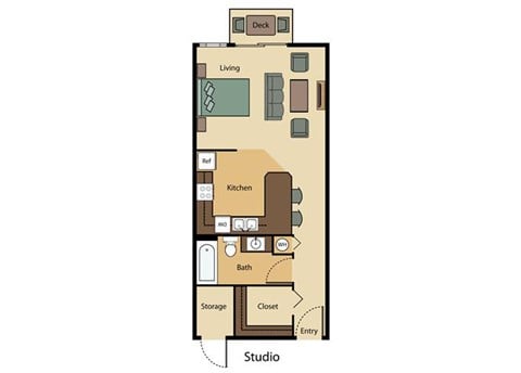 Floor plan for studio, 1 bath, 536 sqft