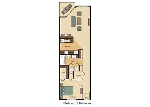 Floor plan for 1 bed, 1 bath, 740 sqft