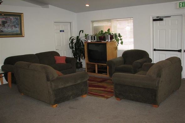 Garden City apartment for rent - a living room with three chairs and a television