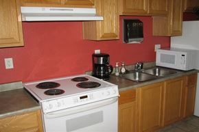 Garden City apartment for rent - a kitchen with a white stove and a sink