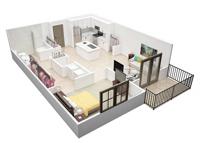 Floor plan for 1 bed, 1 bath, 758 sqft
