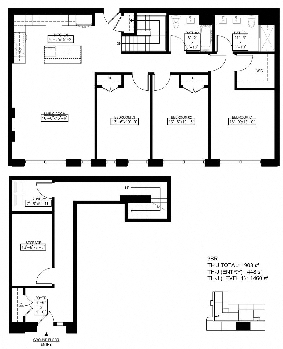 Floor plan for 4 beds, 2 baths, 1908 sqft