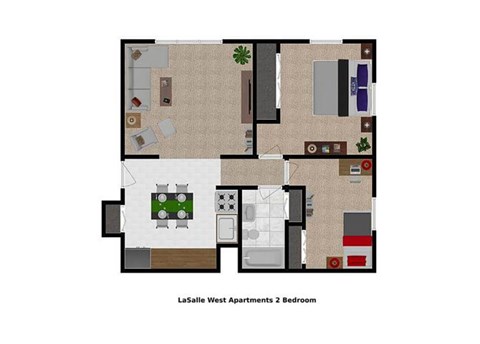 Floor plan for 2 beds, 1 bath, 748 sqft