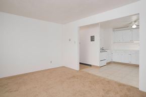 N. Falls apartment for rent - an empty living room and kitchen with white walls and carpet
