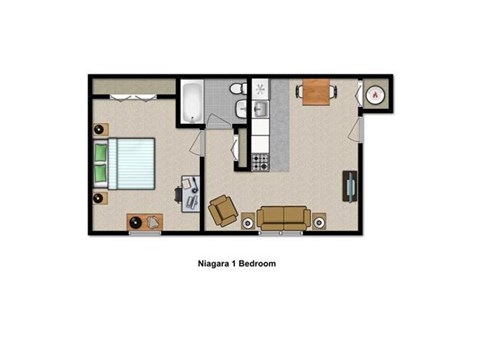 Floor plan for 1 bed, 1 bath, 480 sqft