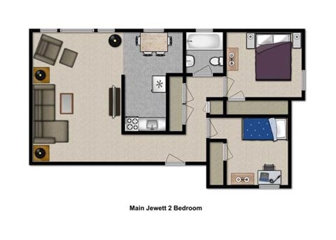 Floor plan for 2 beds, 1 bath, 739 sqft